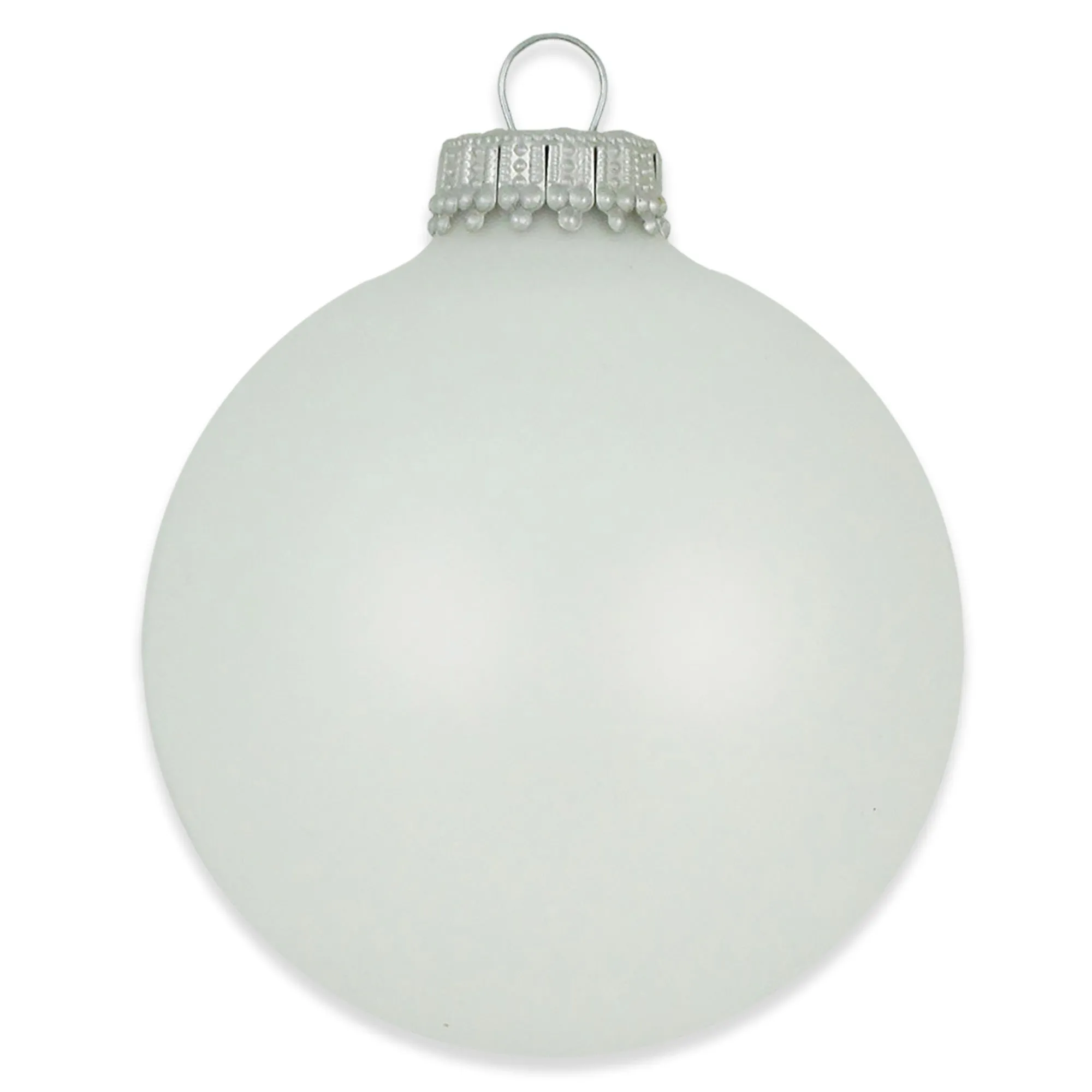 2 5/8" (67mm) Ball Ornaments, Silver Caps, Classic White Velvet, 8/Box, 12/Case, 96 Pieces