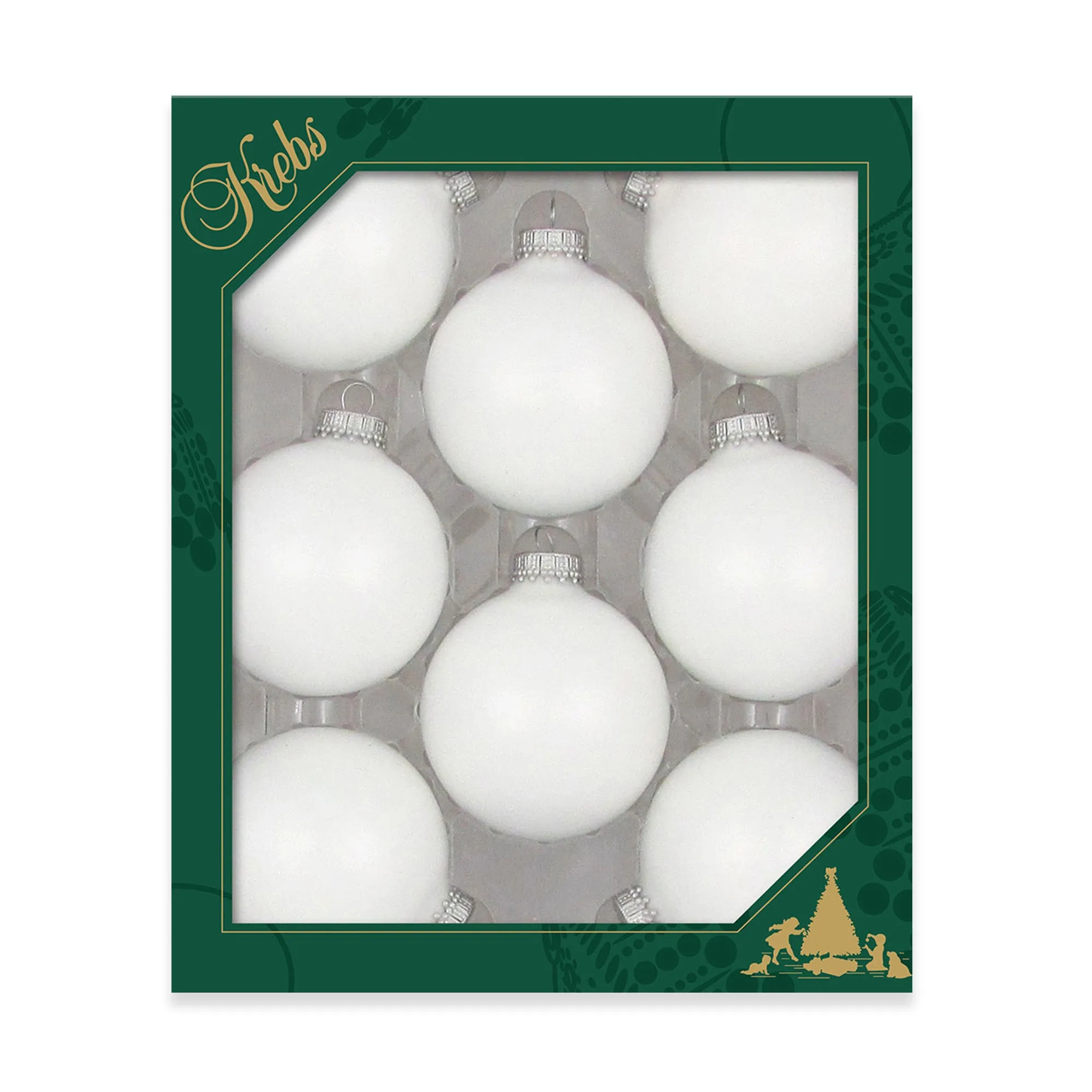 2 5/8" (67mm) Ball Ornaments, Silver Caps, Classic White Velvet, 8/Box, 12/Case, 96 Pieces