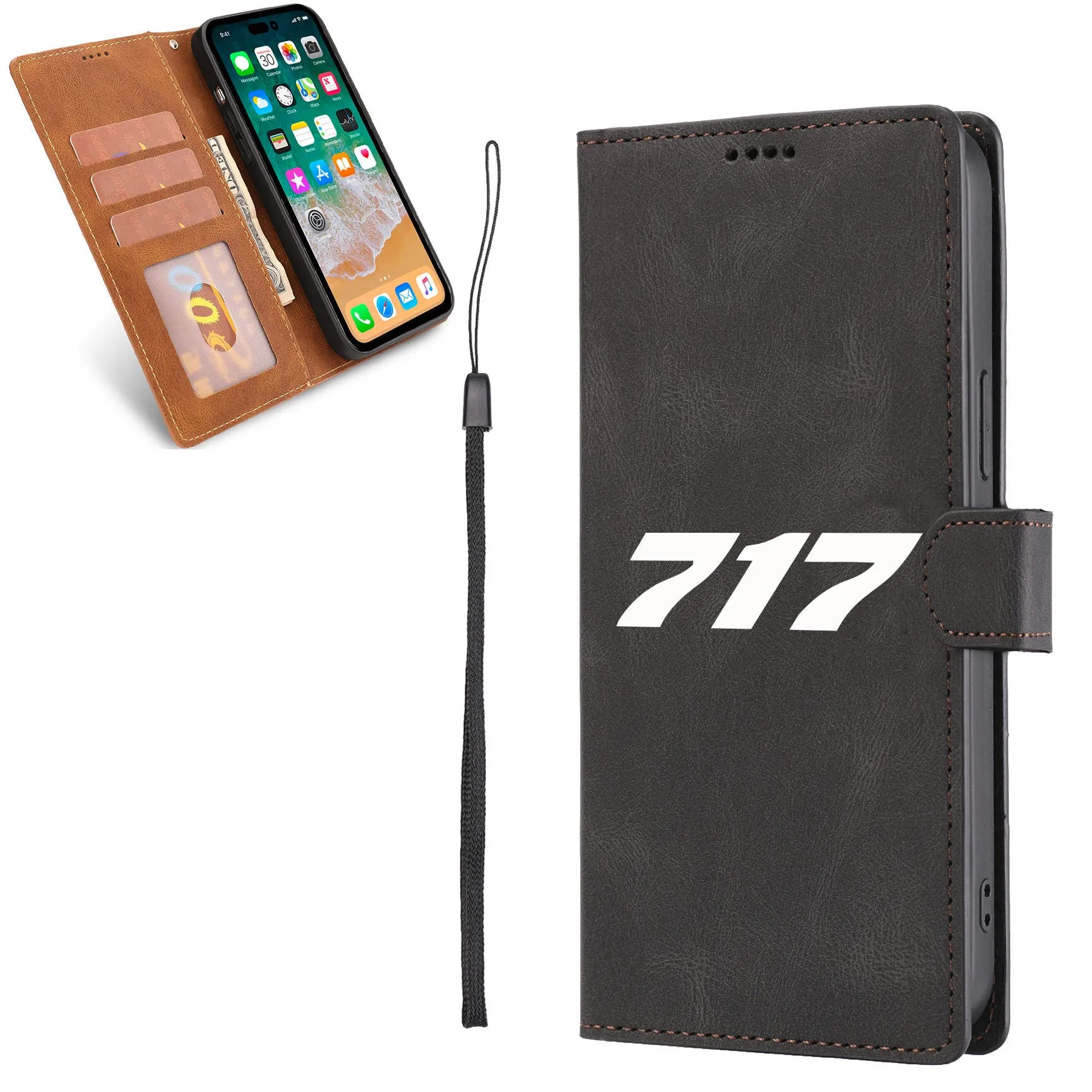 717 Flat Text Designed Leather iPhone Cases