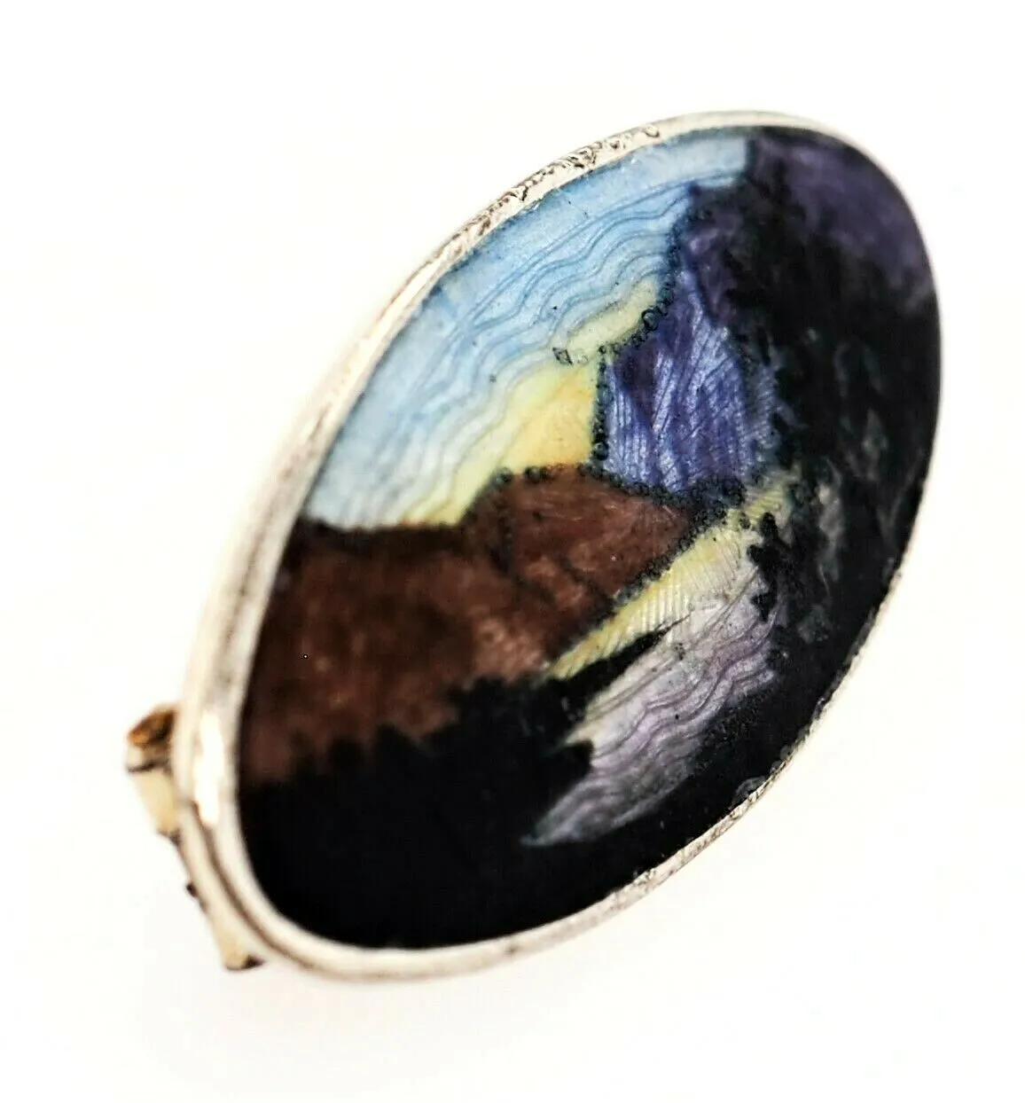 925 Sterling Silver Enamel Brooch with Landscape Design