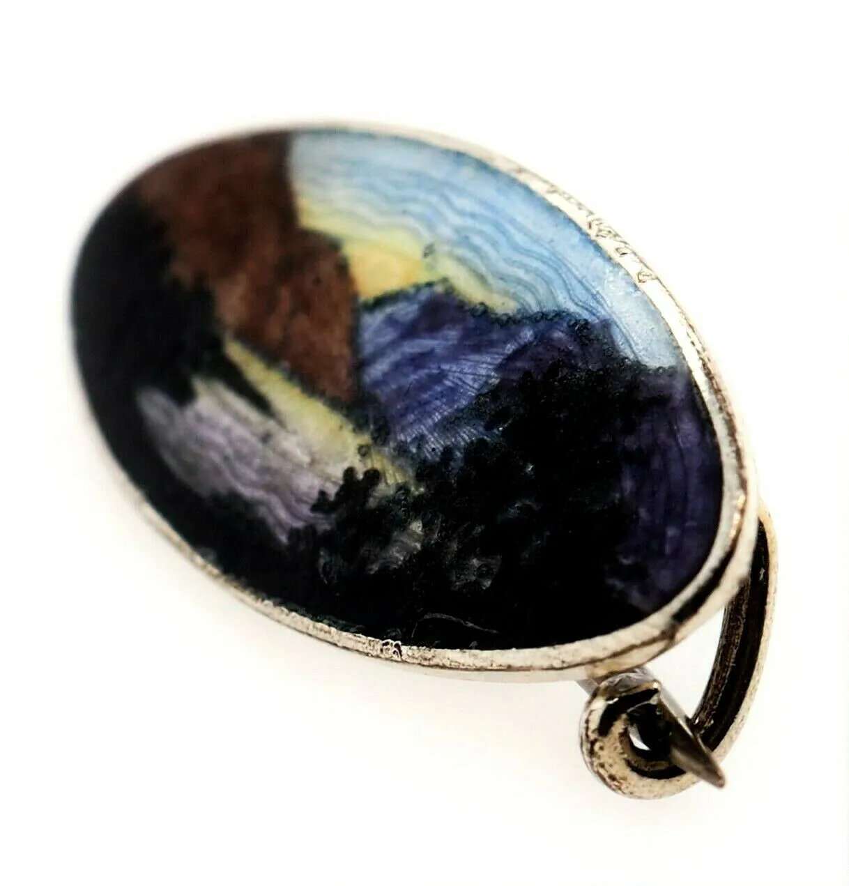 925 Sterling Silver Enamel Brooch with Landscape Design