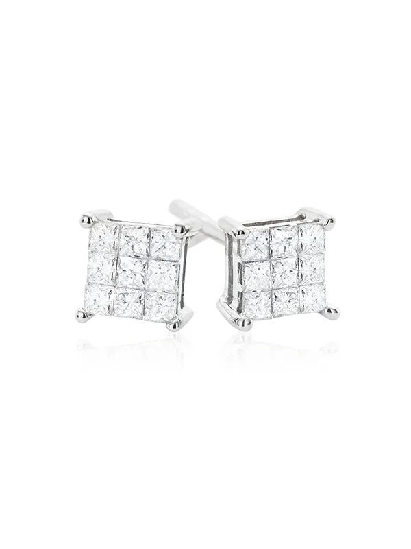 9ct White Gold Princess Cut 0.25 Carat tw Diamond Stud Earrings