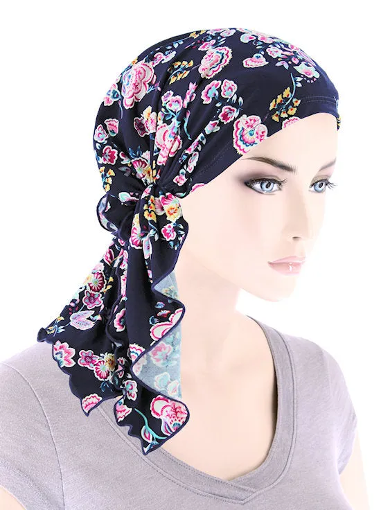 BELLA-832#The Bella Scarf Navy Pink Floral