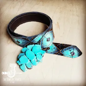 Blue Navajo Leather Belt w/ Turquoise