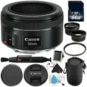 Canon EF 50mm f/1.8 STM Lens 0570C002   64GB Memory Card - Deluxe Bundle- International Version