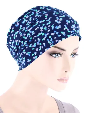 CKC-144#Chemo Cloche Cap in Navy Lilac Multi Dot