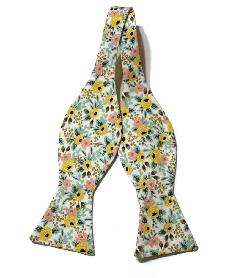 Cream Rosa Floral Bow Tie