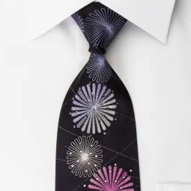 Crocodile Silk Rhinestone Necktie Geometric On Purple With Sparkles