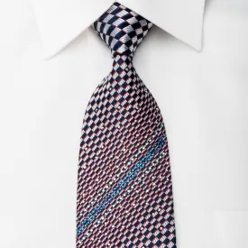 Daks Rhinestone Silk Necktie Silver Navy Checkered