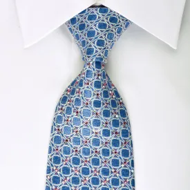 Daks Rhinestone Silk Necktie Silver Trellis On Blue With Silver Sparkles