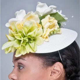 F6016-White straw fascinator with assorted flowers