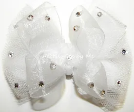 Glitzy White Organza Tutu Hair Bow