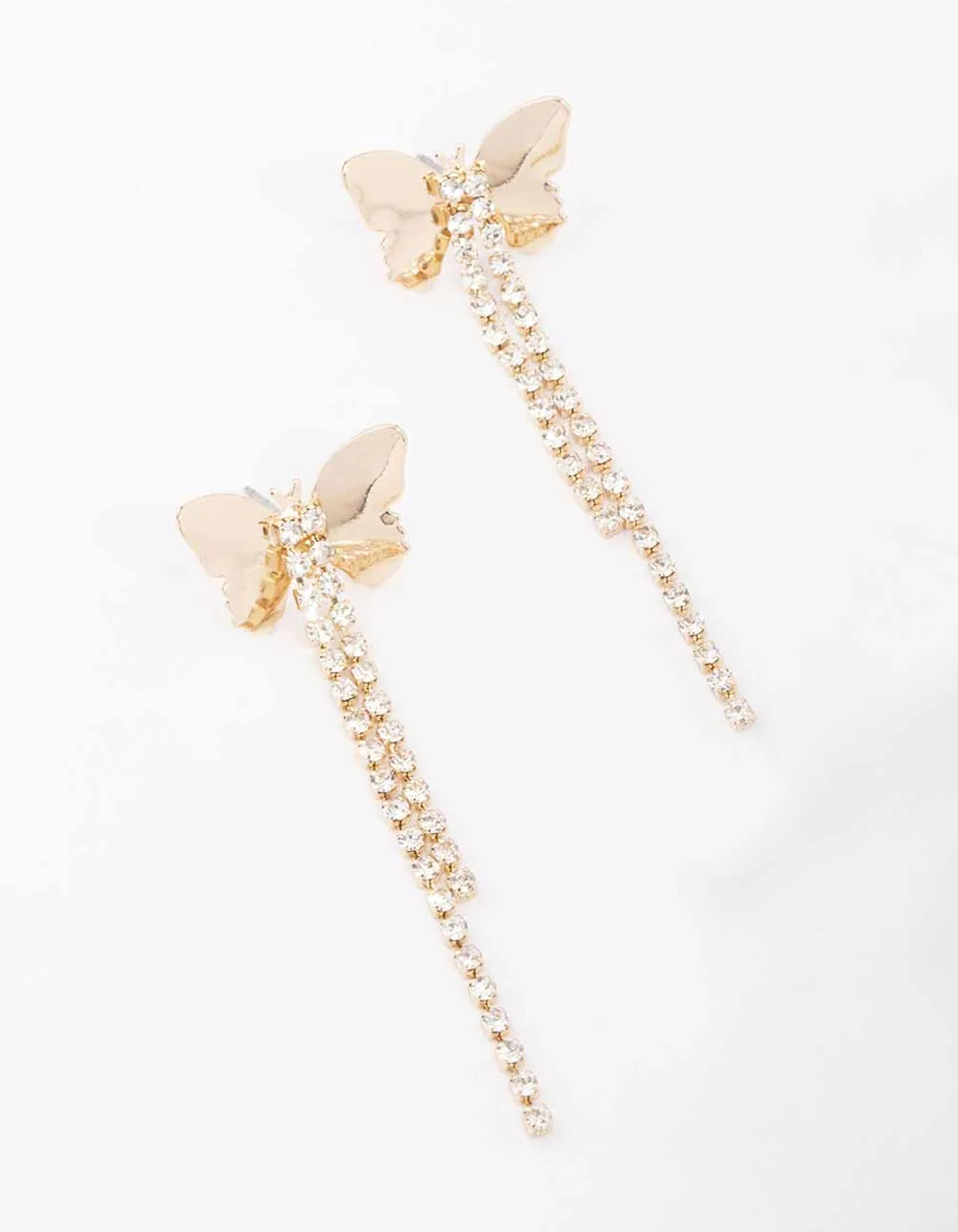 Gold Butterfly Cup Chain Drop Earrings