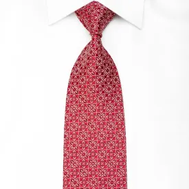 Guy Laroche Men's Crystal Silk Tie Cartouche On Red With Silver Sparkles