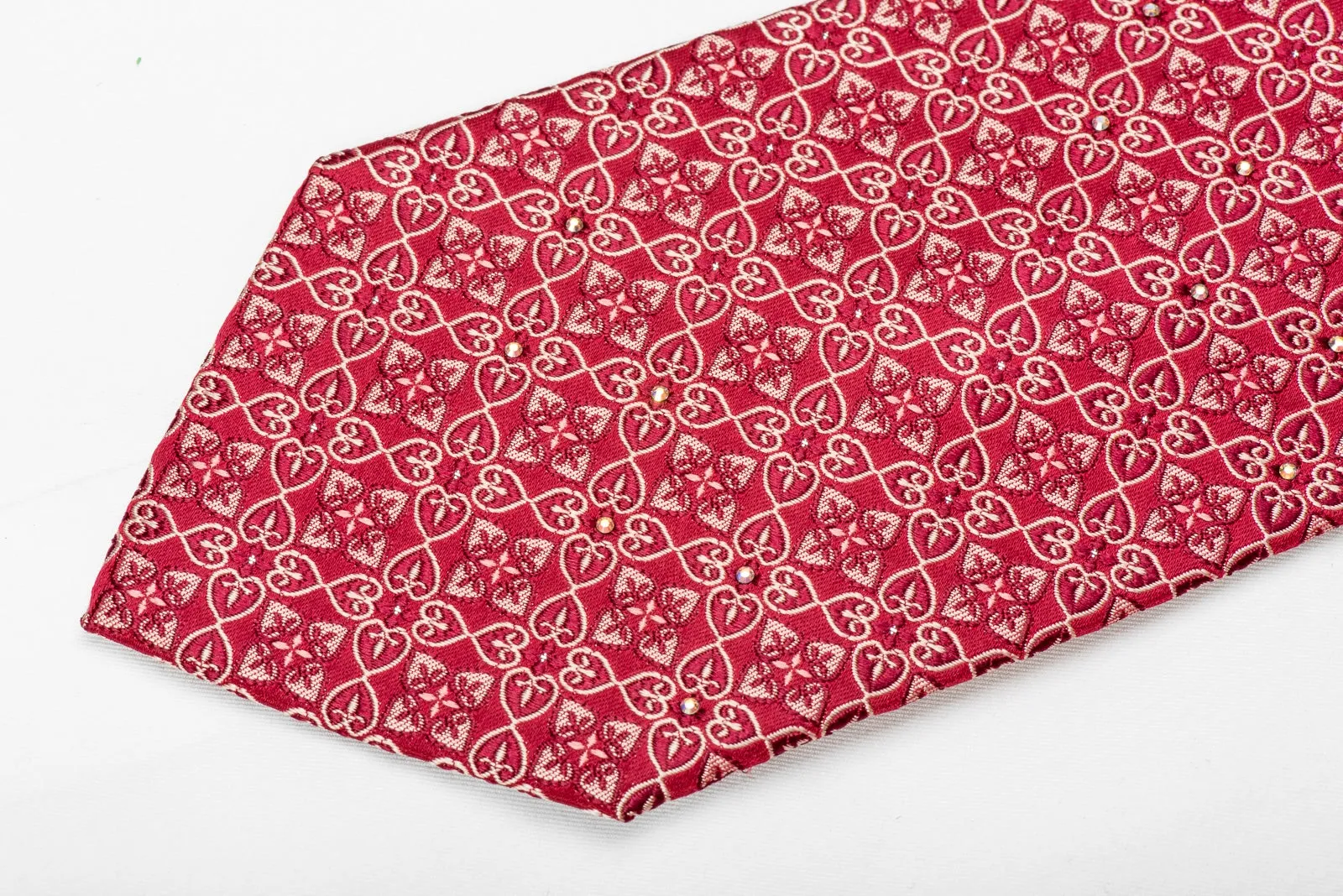 Guy Laroche Men's Crystal Silk Tie Cartouche On Red With Silver Sparkles