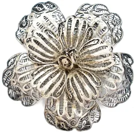 Large Cannetille Flower Sterling Silver Brooch Vintage