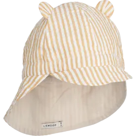 Liewood Gorm Reversible Seersucker Sun Hat with Ears | Y /D Stripes Yellow Mellow /Creme de la Creme