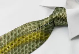 MCM Men's Silk Rhinestone Tie Green Waves & Geometric Design