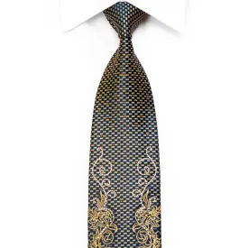 Mila Schon Rhinestone Necktie Gold Acanthus Scrolls On Navy With Sparkles