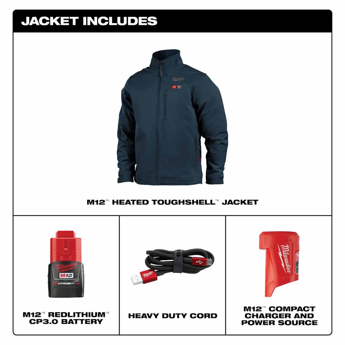 Milwaukee 204BL-21 M12 Heated TOUGHSHELL™ Jacket Kit, Navy Blue