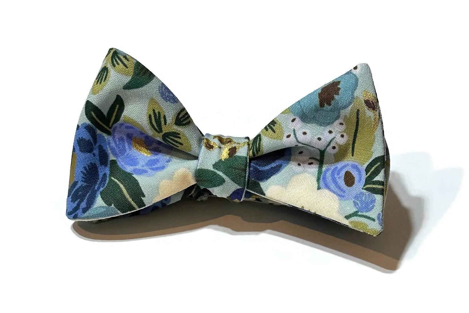 Mint Metallic Vintage Blossom Floral Bow Tie