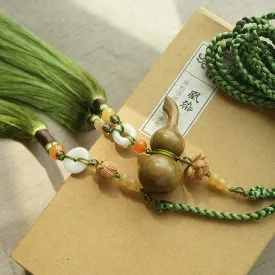 Mu Hulu 木葫芦 Wooden Gourd Tassel Belt Unisex Sandalwood & Jade Hanfu Accessory