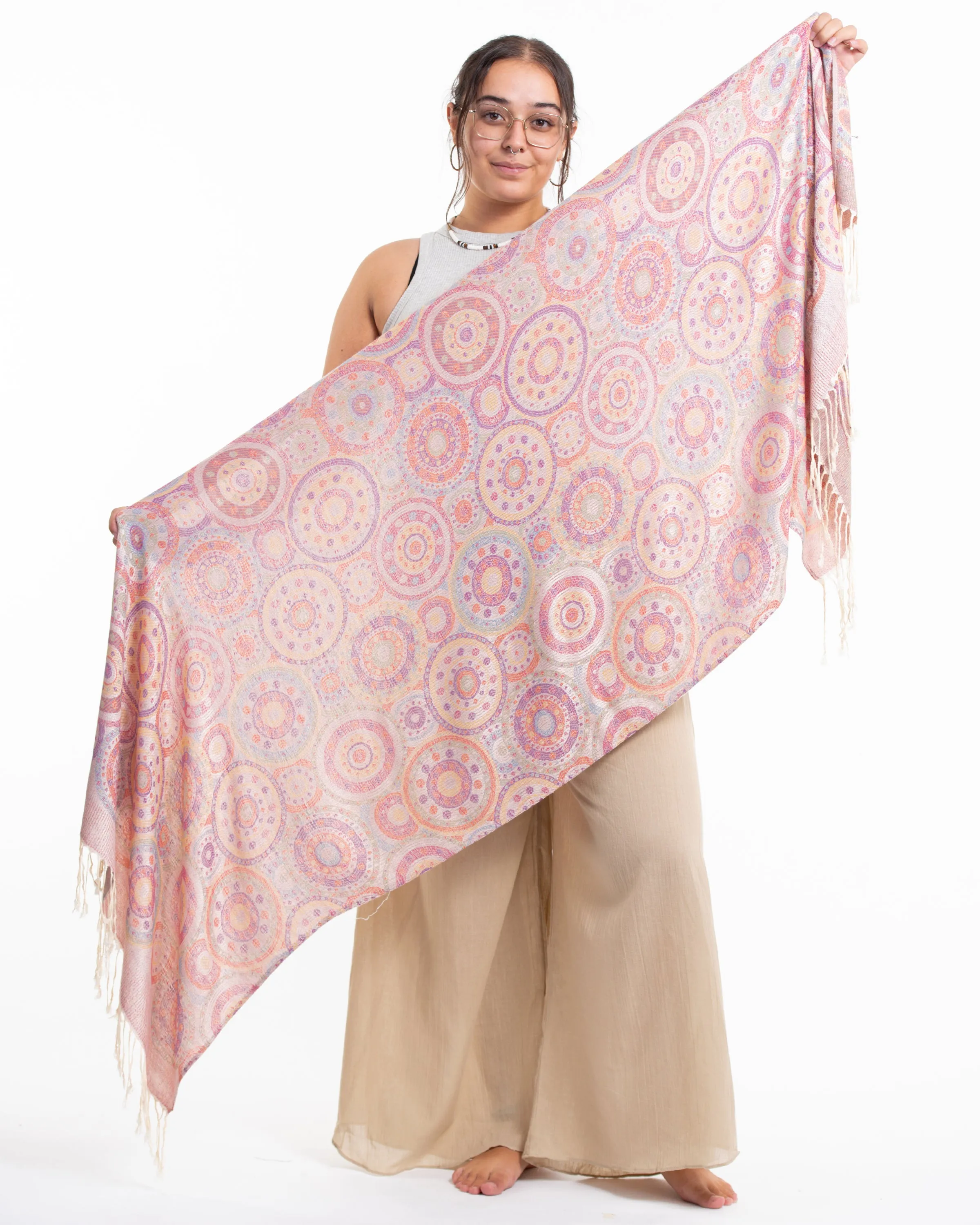 Nepal Mandalas Pashmina Shawl Scarf in Pink