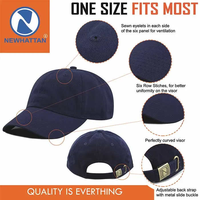 Newhattan 100% Cotton Solid Color SOFT Baseball Caps 1400