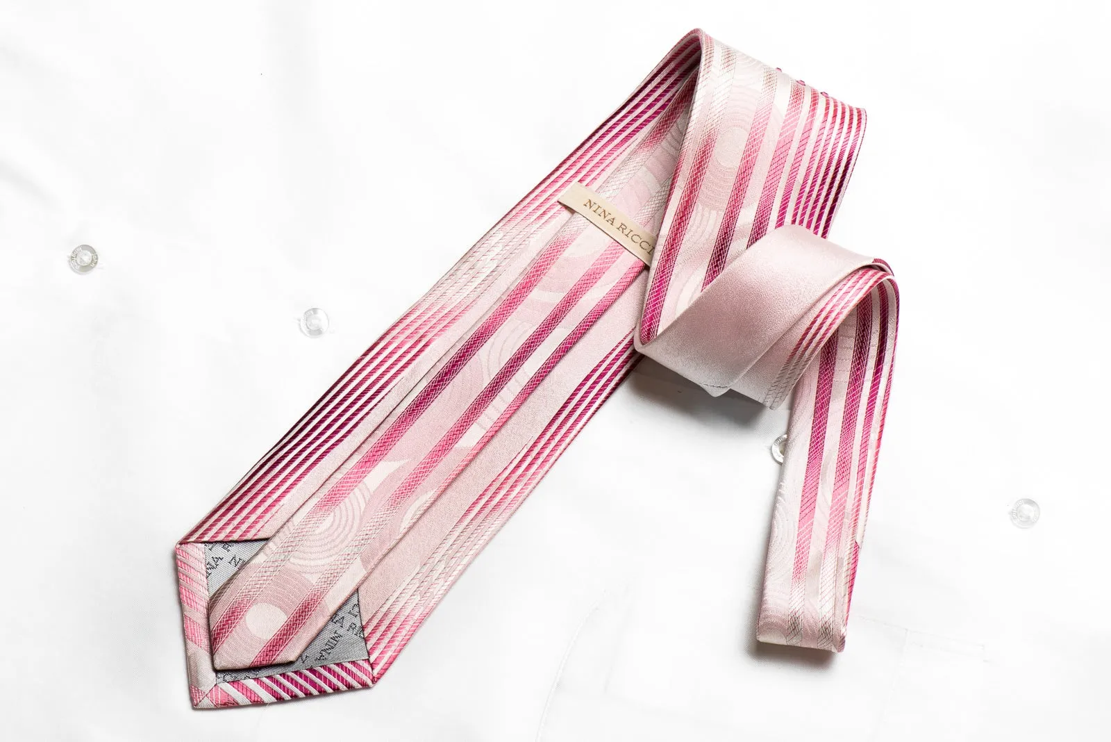 Nina Ricci Men's Crystal Silk Tie Vertical Striped On Pink Sparkling With Rhinestones