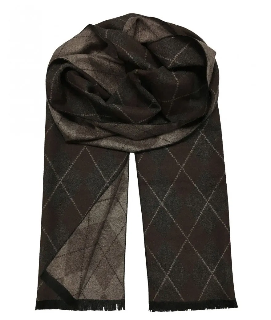 Patterned Brown and Grey Wool Felt Scarf