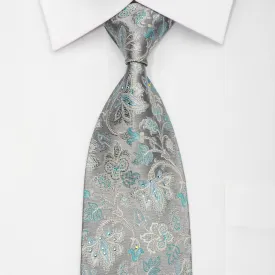 Pierre Cardin Men's Silk Necktie Acanthus On Silver Sparkling With Rhinestones