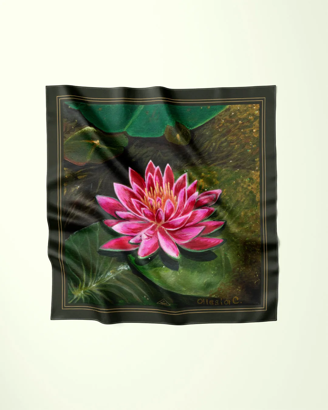 PINK LOTUS Designer 100% Silk Art-A-Porte Scarf Brown Border