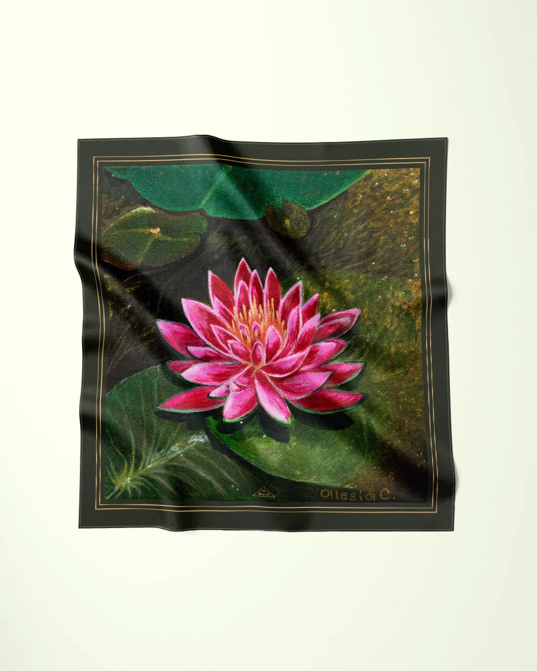 PINK LOTUS Designer 100% Silk Art-A-Porte Scarf Brown Border