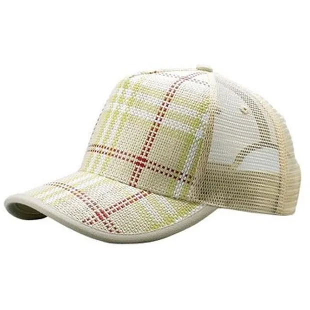 Plaid Straw Trucker Hat W/Mesh Back