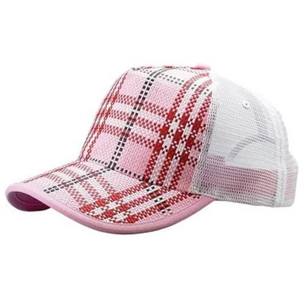 Plaid Straw Trucker Hat W/Mesh Back