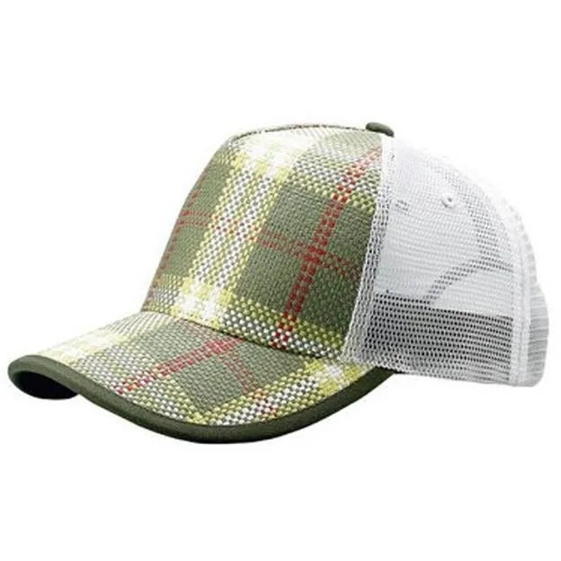 Plaid Straw Trucker Hat W/Mesh Back