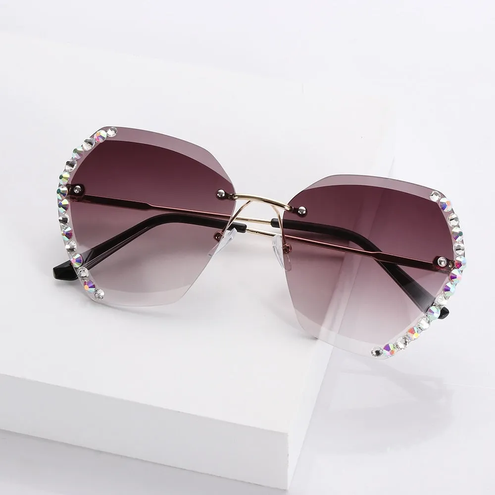 Retro Oversized Diamond Square Sunglasses Retro UV400 Rimless Sunglasses Summer Sun Glasses Eyewear Accessories