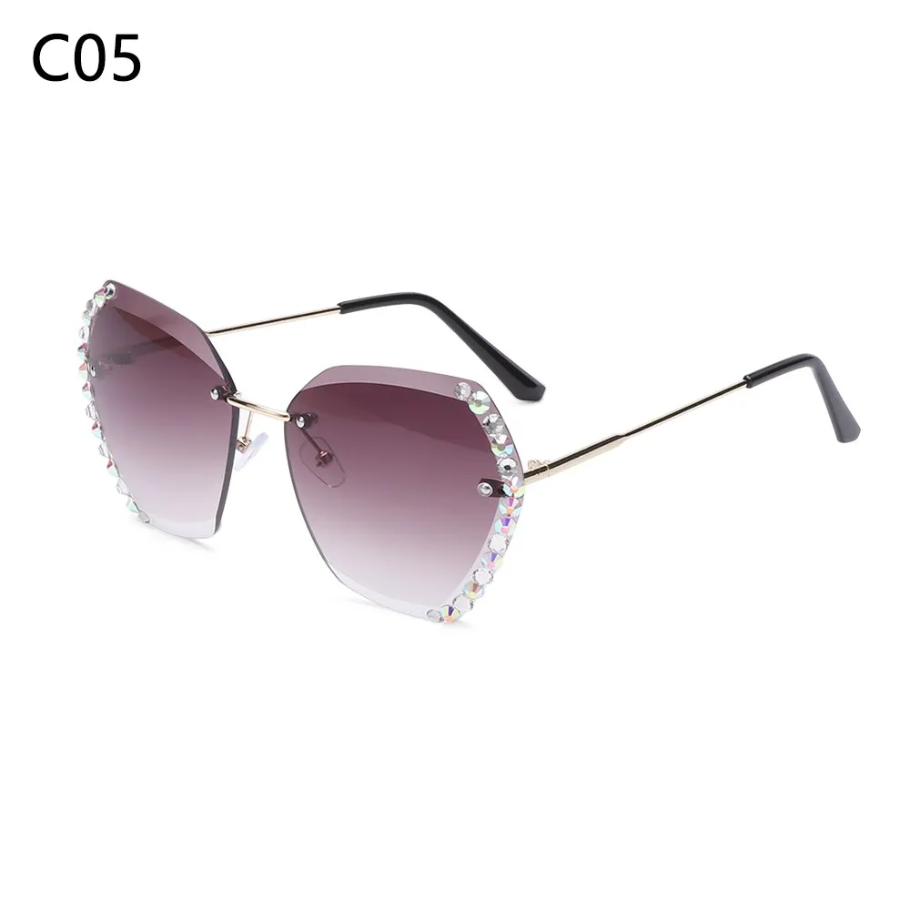 Retro Oversized Diamond Square Sunglasses Retro UV400 Rimless Sunglasses Summer Sun Glasses Eyewear Accessories