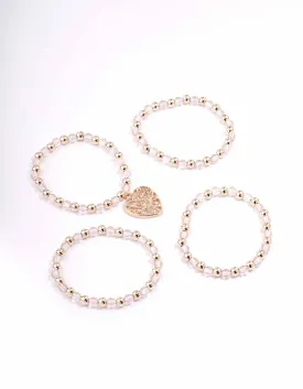 Rose Gold Beaded Heart Bracelet 4-Pack