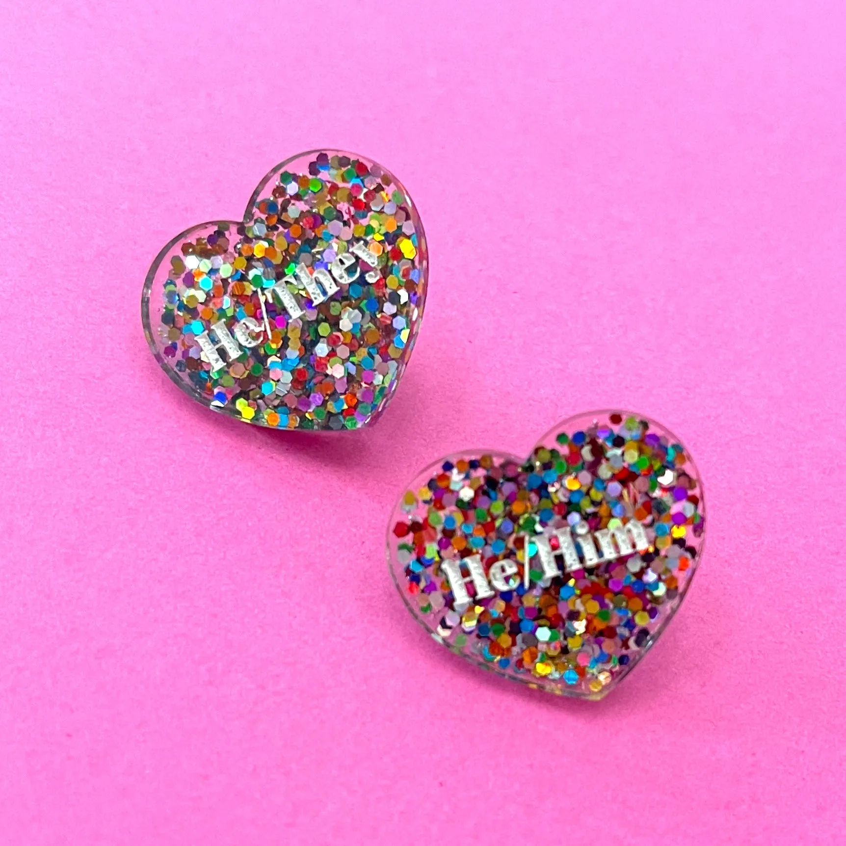 Sample Sale - Pronouns Glitter Heart Lapel Pin