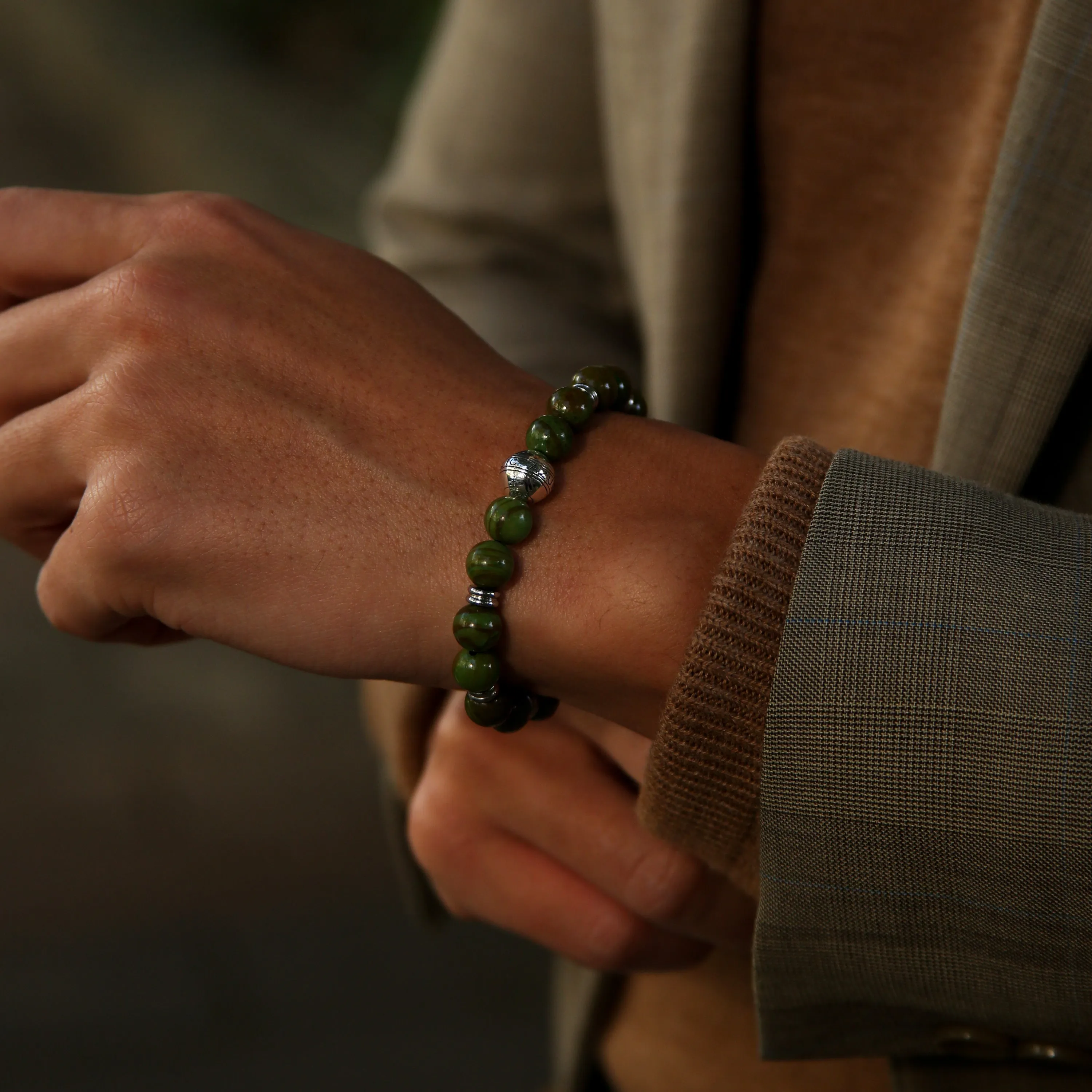 Silver Green Jasper Chakra Bracelet