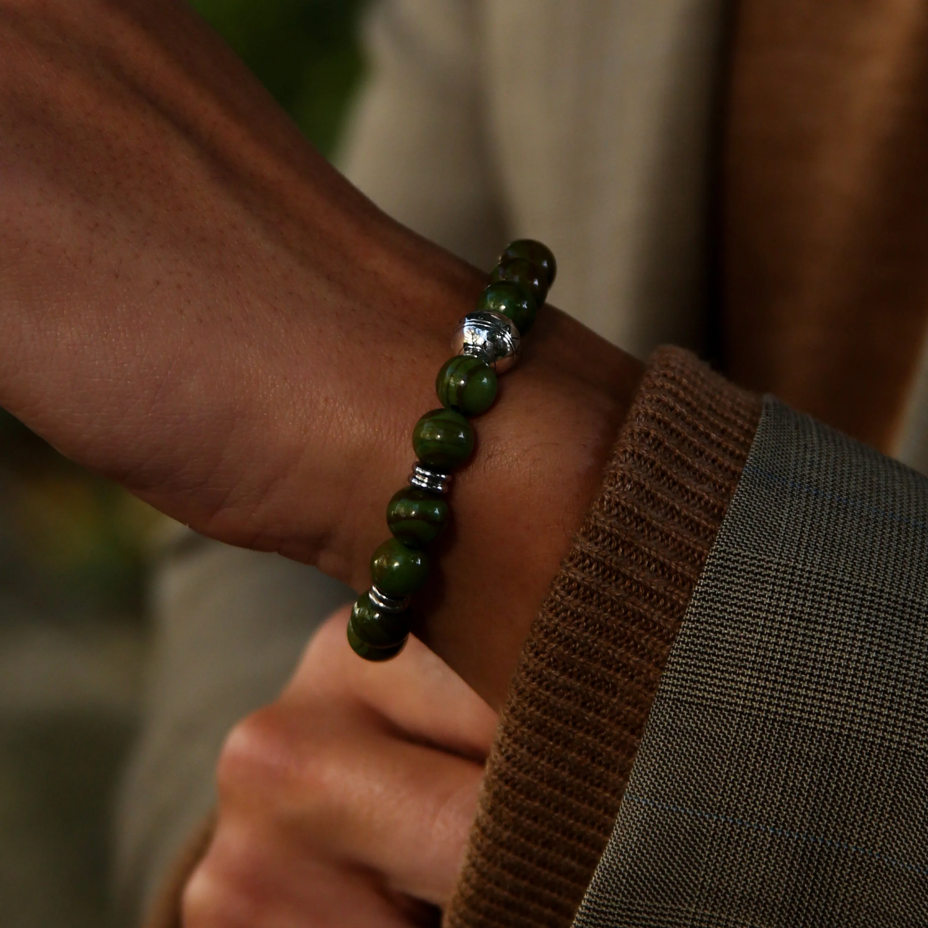 Silver Green Jasper Chakra Bracelet