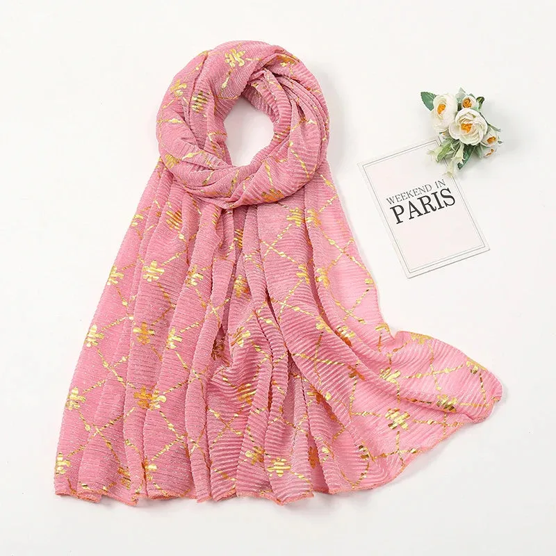 Solid Bubble Chiffon Gold Shimmer Crinkle Hijabs Scarf