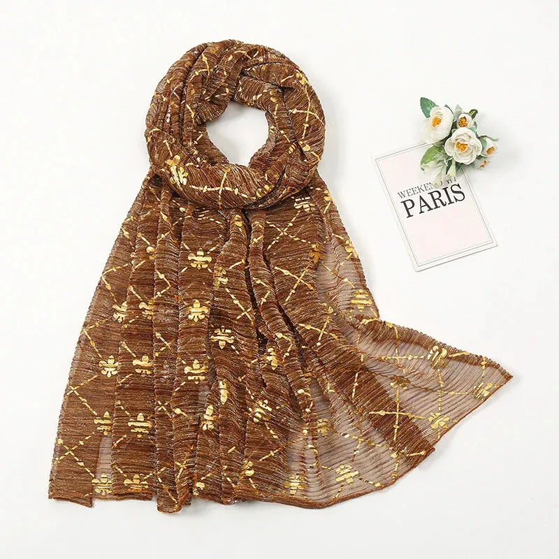 Solid Bubble Chiffon Gold Shimmer Crinkle Hijabs Scarf