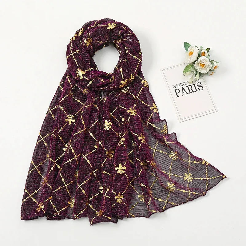 Solid Bubble Chiffon Gold Shimmer Crinkle Hijabs Scarf