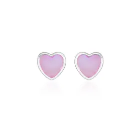 Sterling Silver 8mm Pink Mother of Pearl Heart Stud Earrings