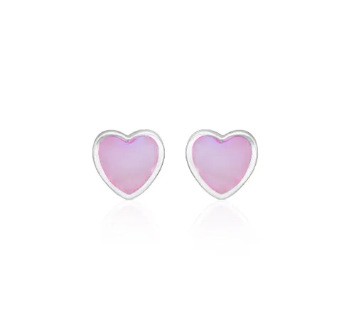 Sterling Silver 8mm Pink Mother of Pearl Heart Stud Earrings