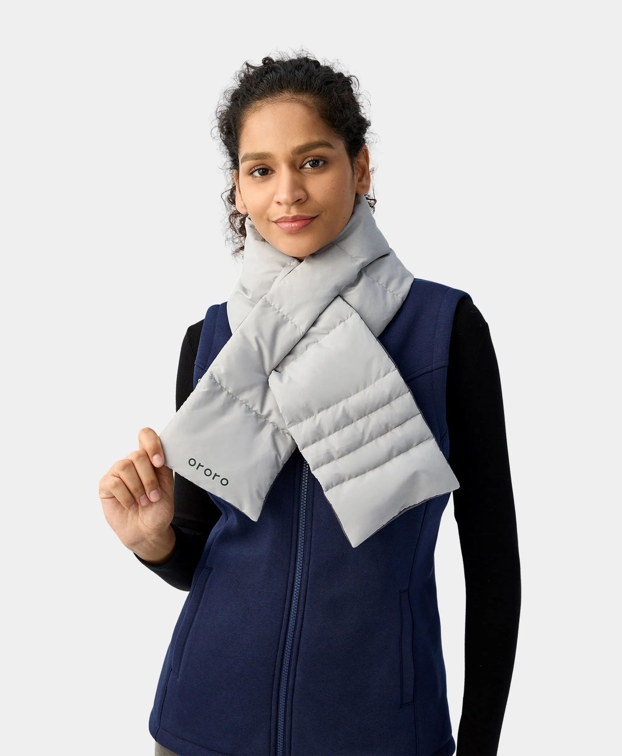 Unisex Heated Puffer Down Scarf - Black / Light Grey