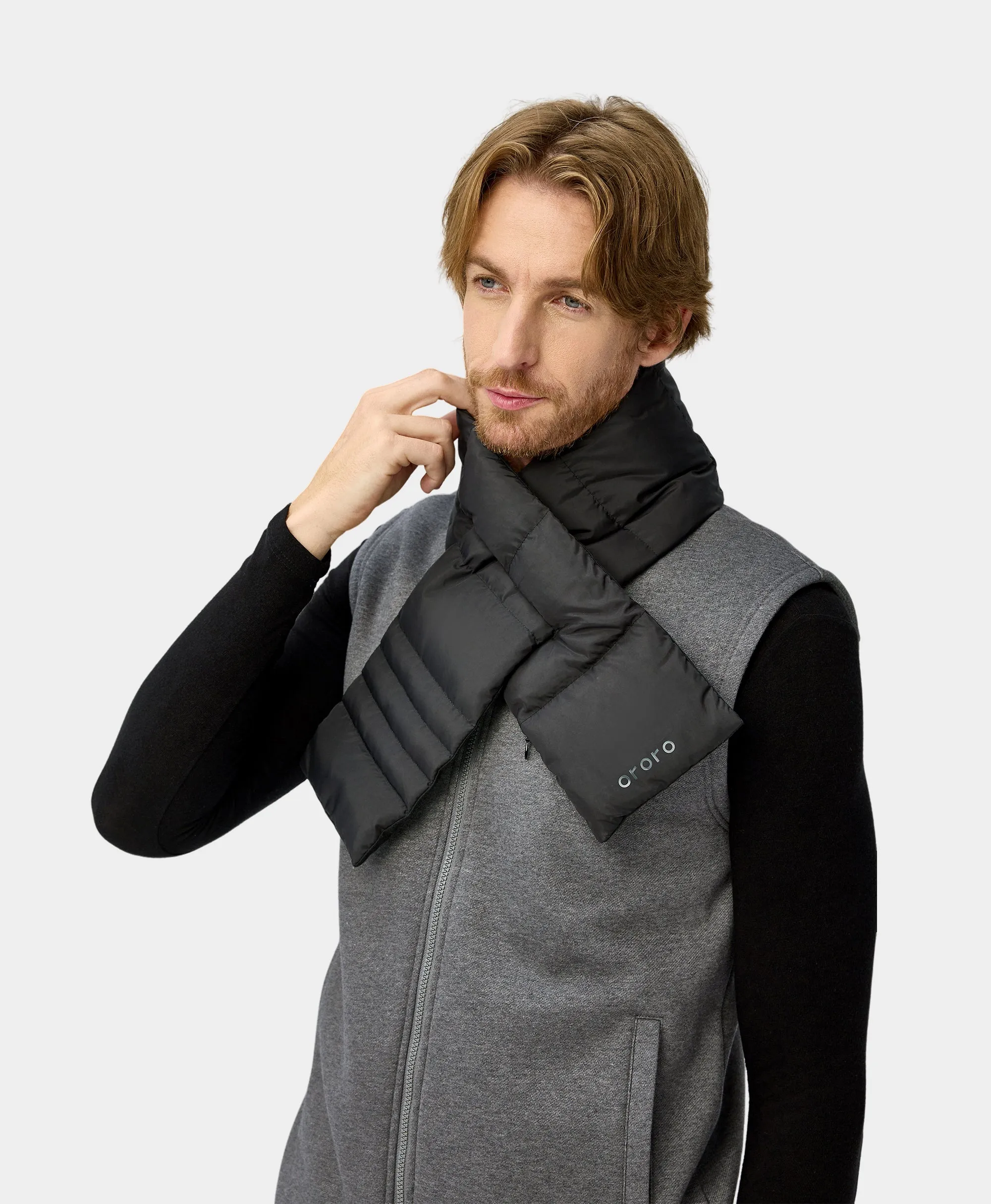 Unisex Heated Puffer Down Scarf - Black / Light Grey