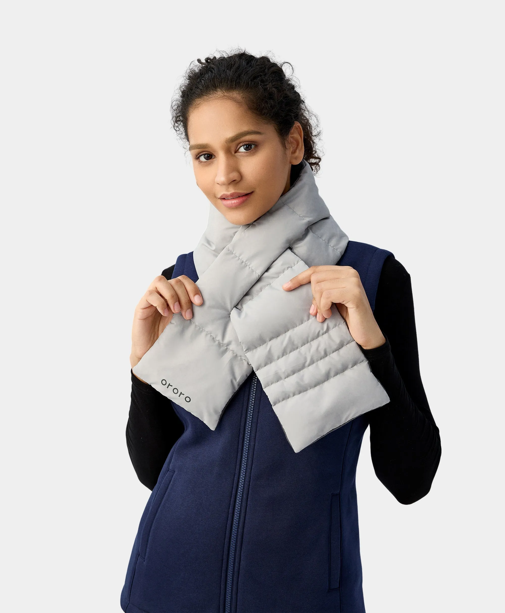 Unisex Heated Puffer Down Scarf - Black / Light Grey